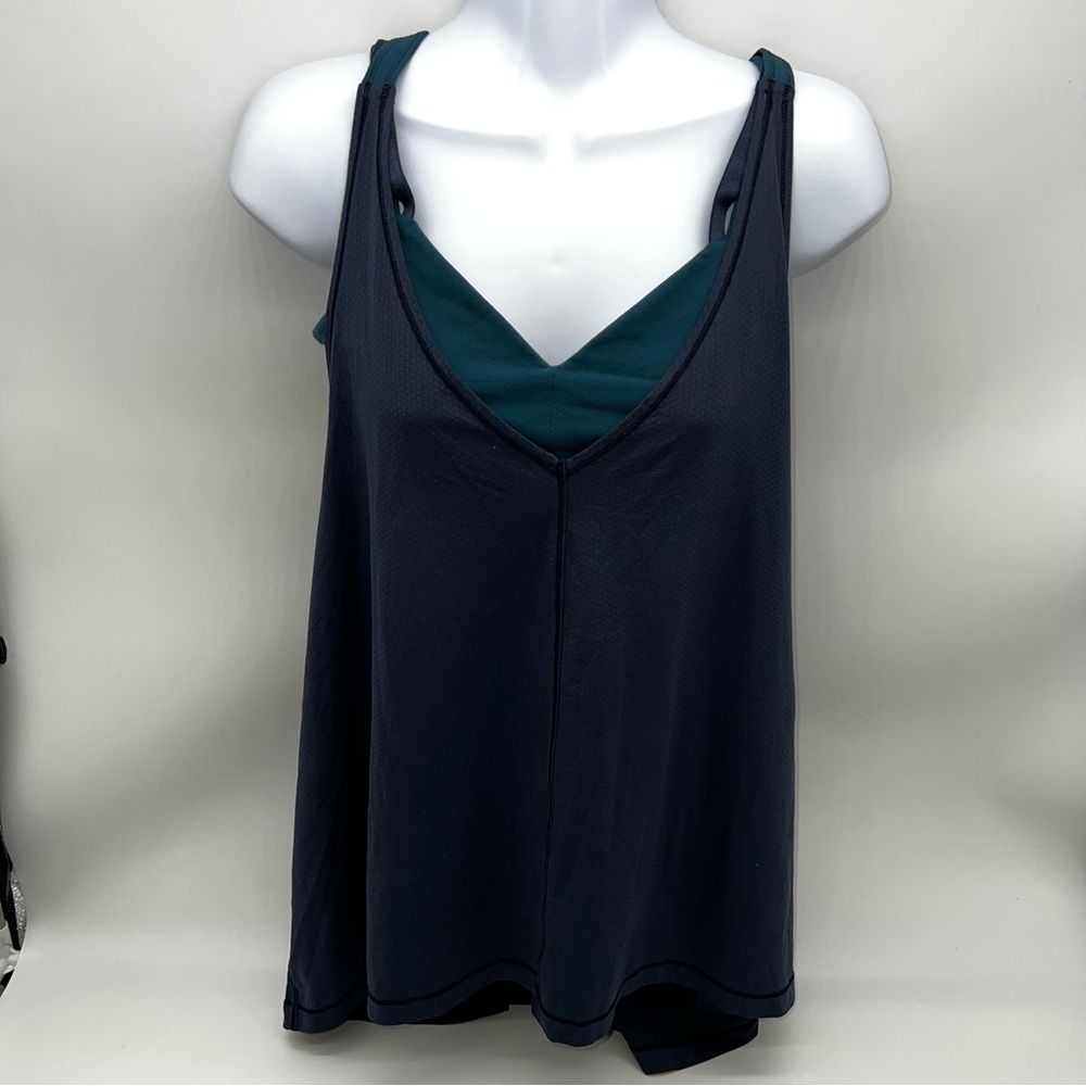 Lululemon Athletica Women’s Deep Blue Tank Top w/Teal Built in Bra-Size 8